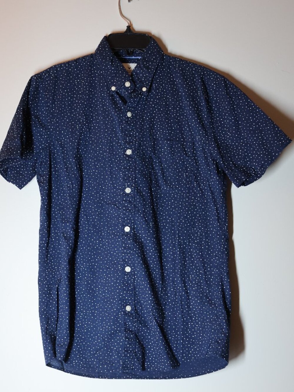 American Eagle XS Short Sleeve Blue Patterned Button Up